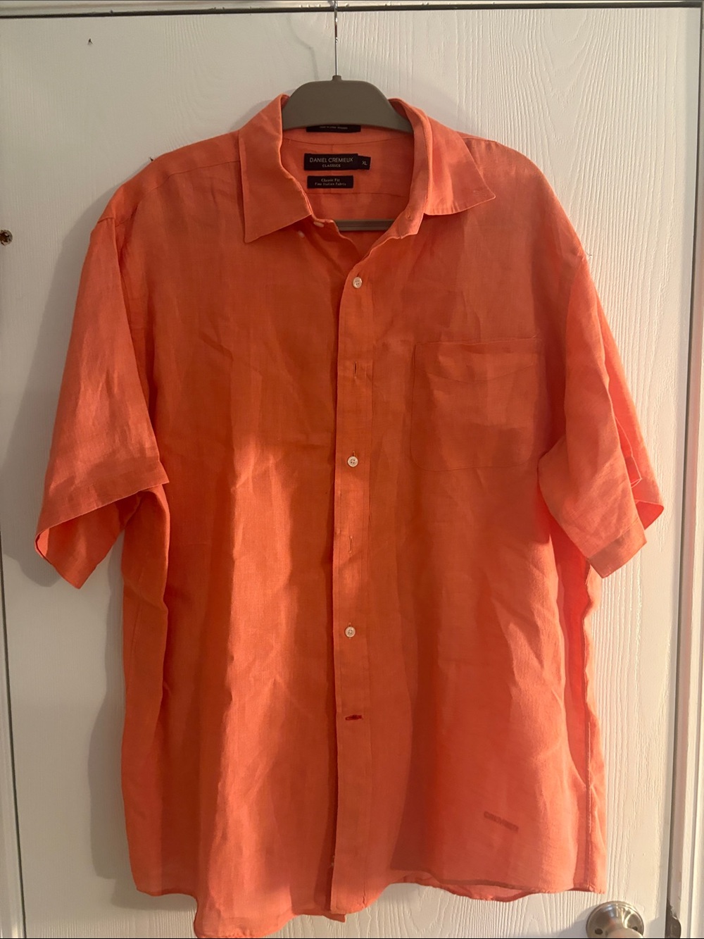Daniel Cremieux Bright Orange Short-Sleeve Linen Button-Down Shirt